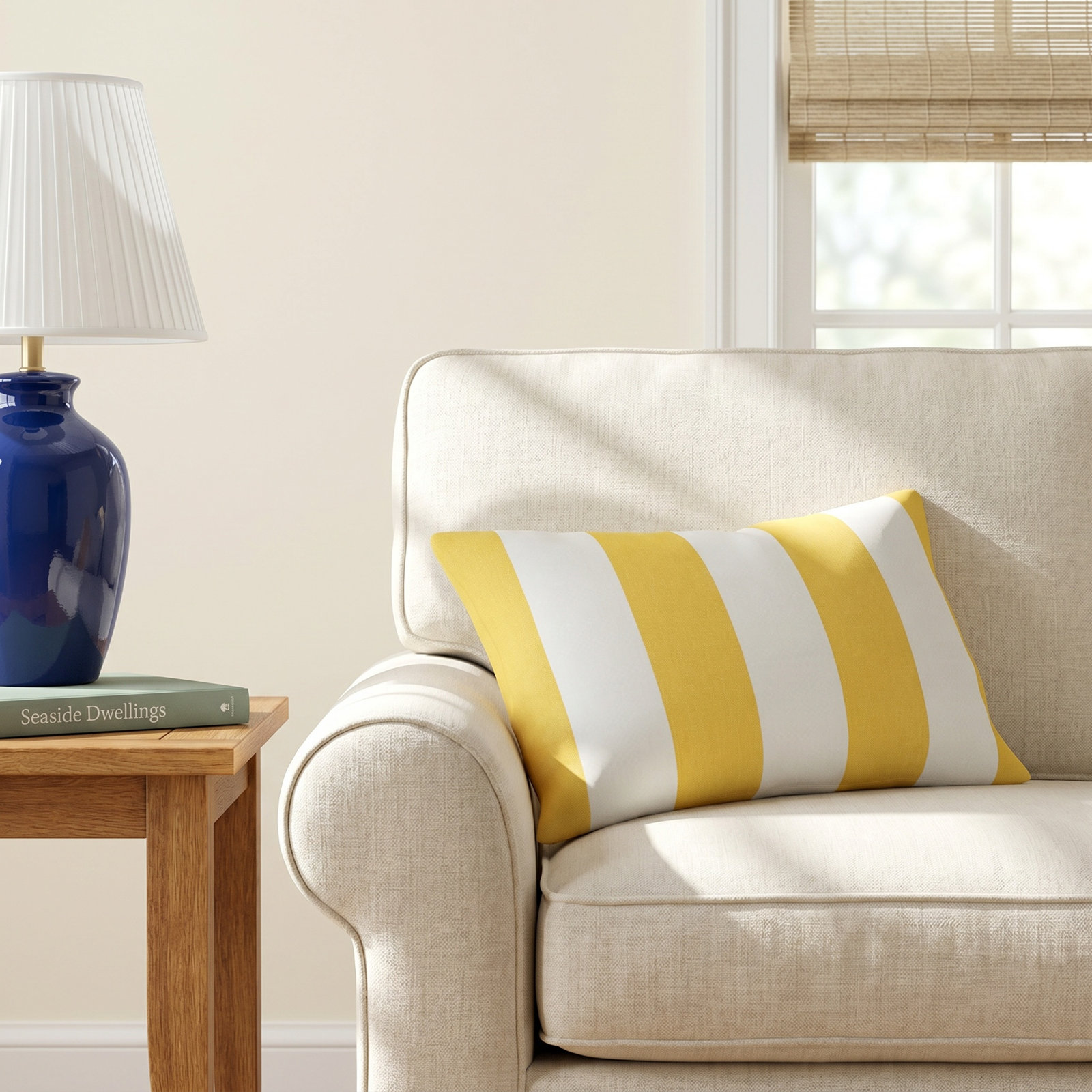 Amala Outdoor/Indoor Kidney Pillow, Sail away sunflower cabana stripe
