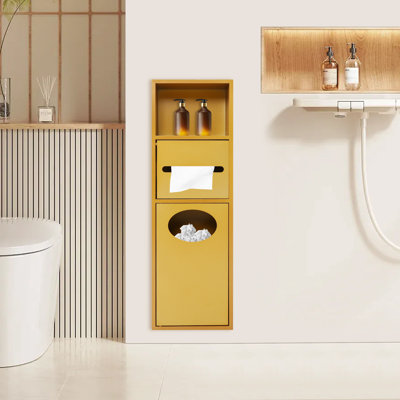 Bathroom Wall Niche, Bathroom Cabinet With Toilet Paper Holder And Trash Can