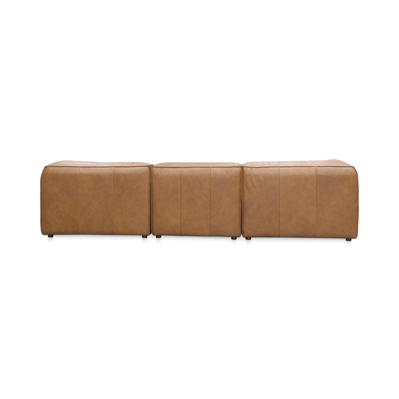 Form Astra 5 - Genuine Leather Modular Sectional with Ottoman, Tan Genuine Leather, 26" H x 112" W x 102.5" D
