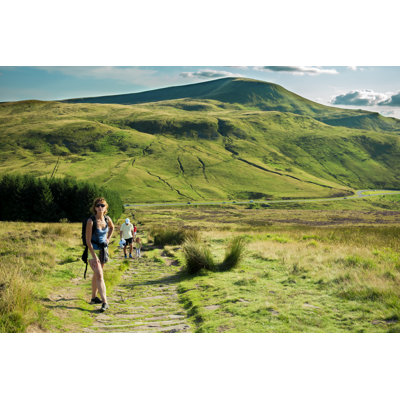 Family Hiking In Welsh Mountains by Ptaxa - No Frame Art Prints on Canvas