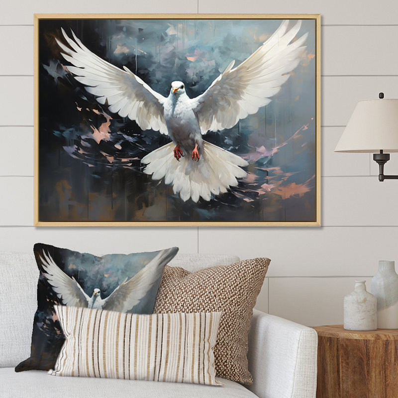 Minimalisme bleu colombe III - reproduction sur toile, Cadre flottant blanc, H 34 po x l 44 po x P 1,5 po