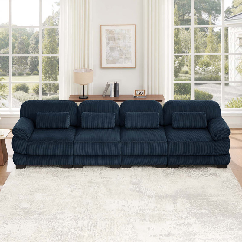 Canapé modulaire Cloud Couch, Velours côtelé bleu, H 37 po x l 132,3 po x P 34,9 po, Symétrique