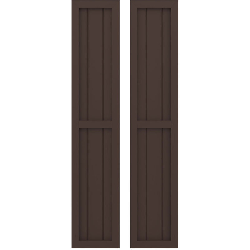 Americraft Two Equal Panel Framed Board-n-Batten Shutters (Per Pair), 10 1/2", Raisin Brown, 32"