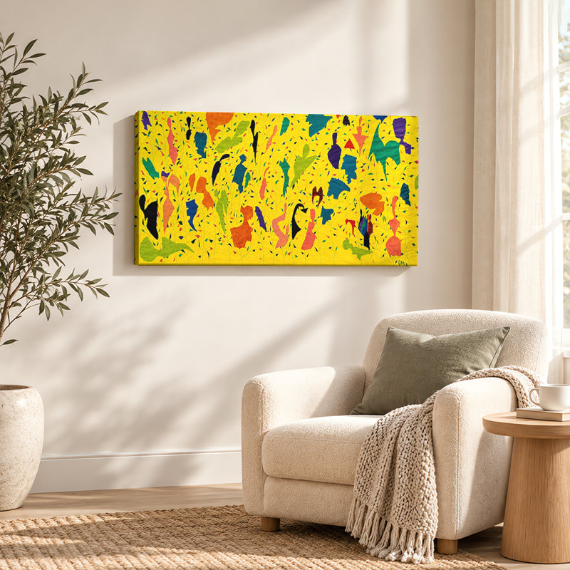 «Yellow Garden», art mural sur toile, H 23 po x l 46 po, Toile tendue avec châssis