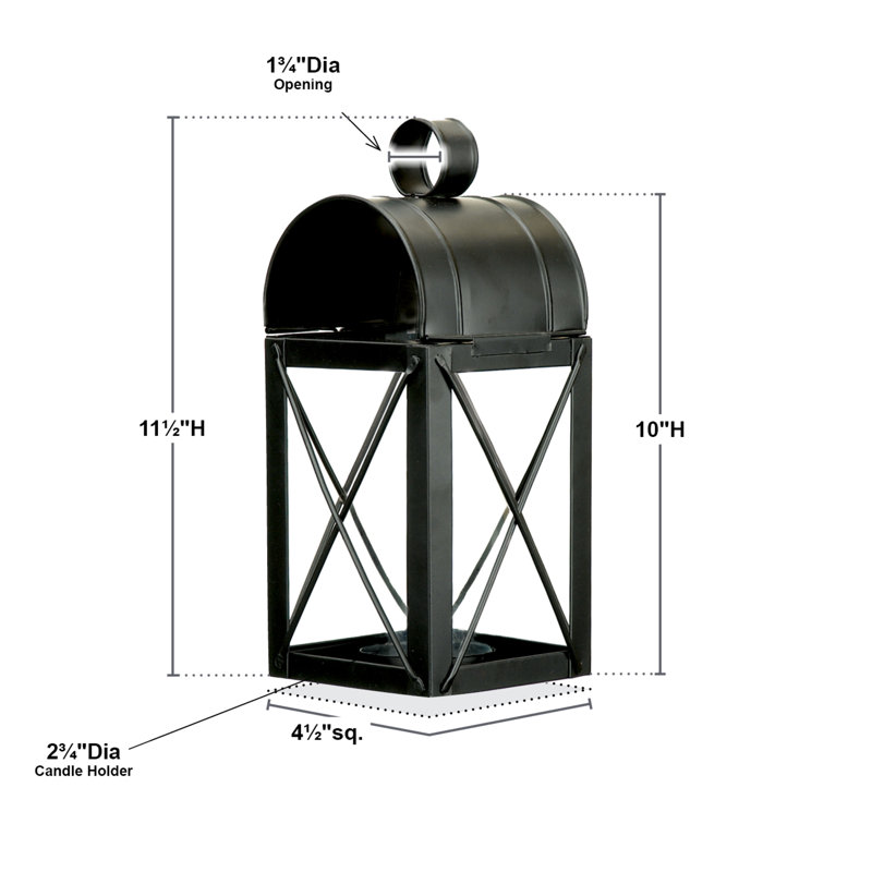 11'' H Metal Tabletop Lantern, Black