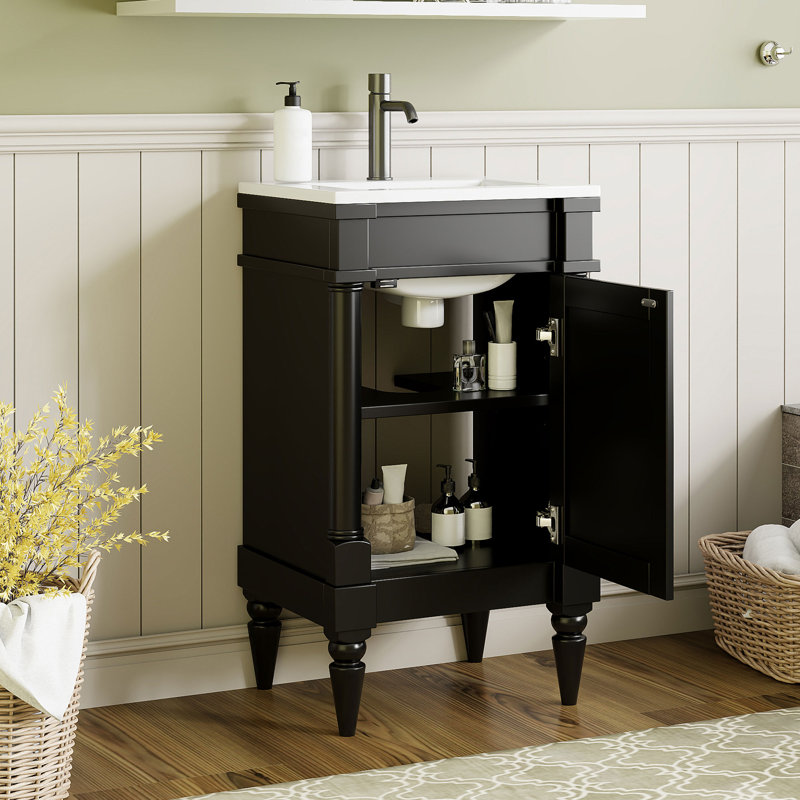 Meuble-lavabo de rangement avec lavabo en céramique, Noir
