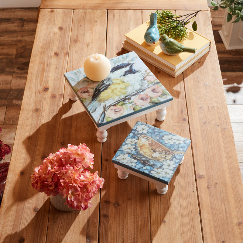Plateau à piédestal floral en bois (ensemble de 2)