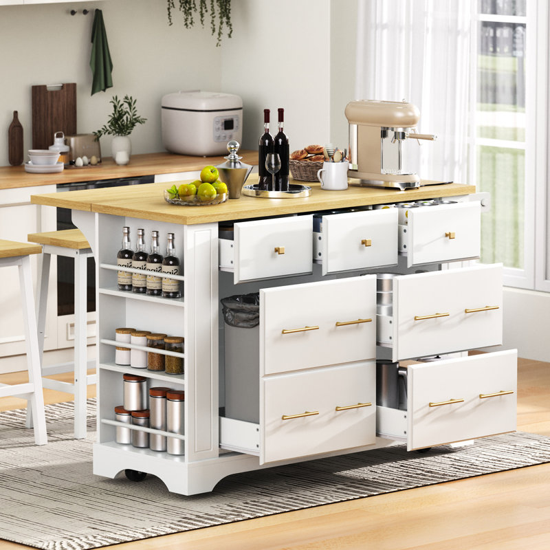 Kitchen Island With 6 Drawers, White