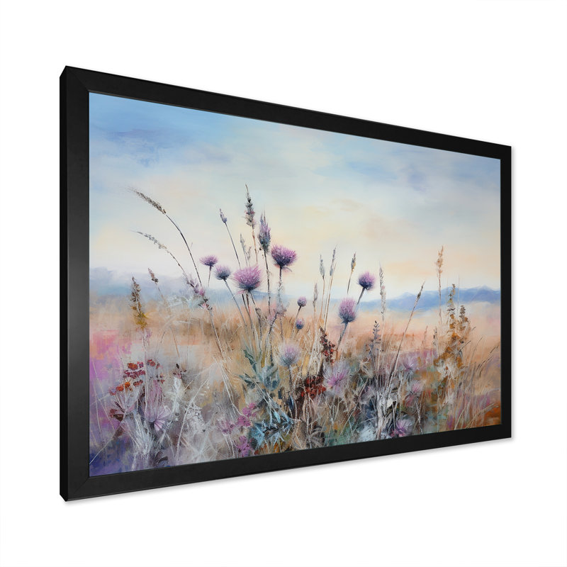 «Mauve chardon champ», impression sur toile, Cadre simple noir, H 24 po x l 32 po x P 1 po