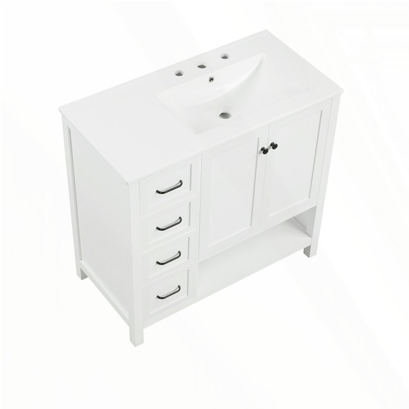 Meuble-lavabo 36 po avec comptoir d'évier, Noir, Blanc