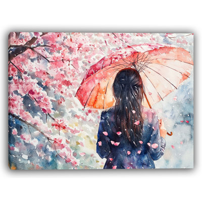 Cherry Blossom Rainfall Wrapped Canvas Wall Art