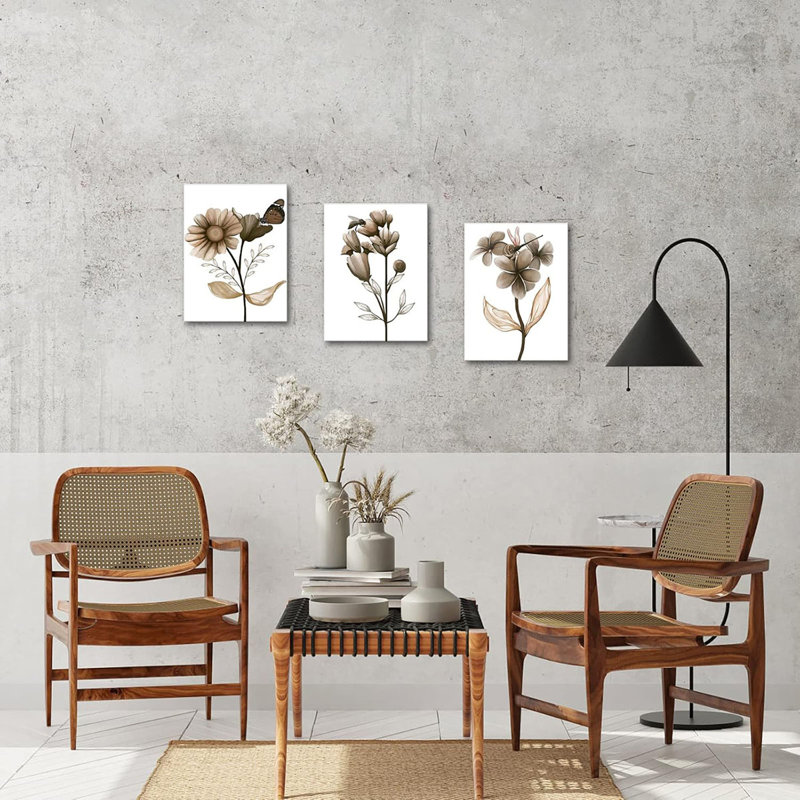 3 Piece Wrapped Canvas Print, Brown