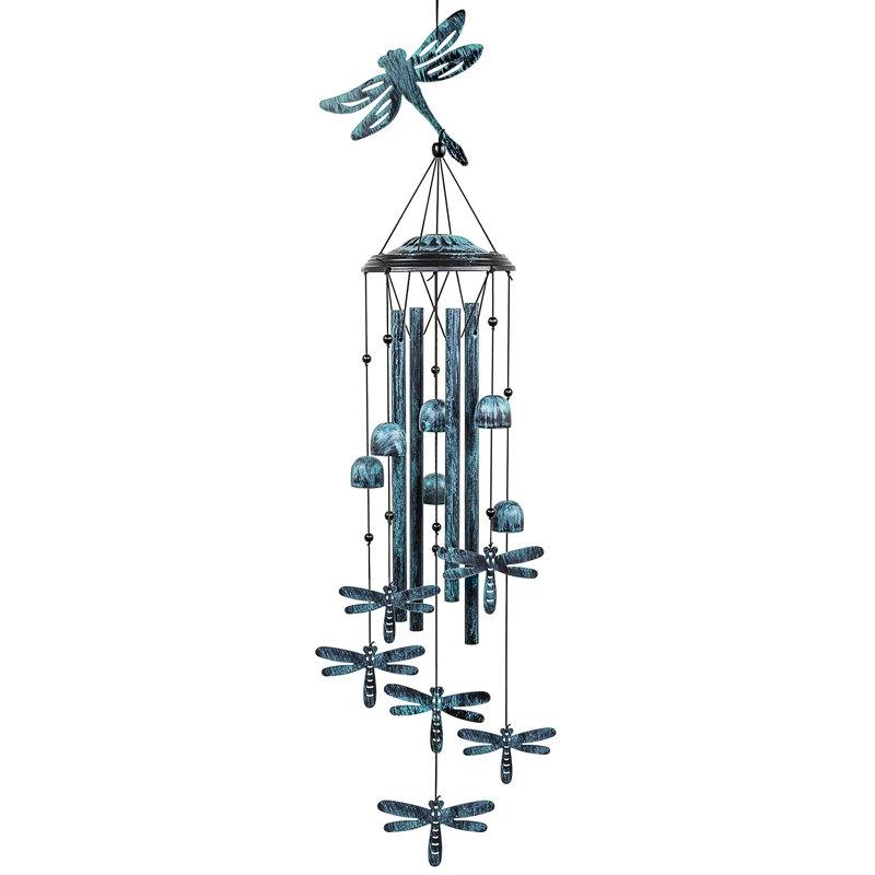 Carillons éoliens pour l'extérieur, à l'extérieur avec 4 grands tubes en aluminium et crochet en S - Décoration suspendue pour le jardin, le patio, la cour ou le porche, libellule