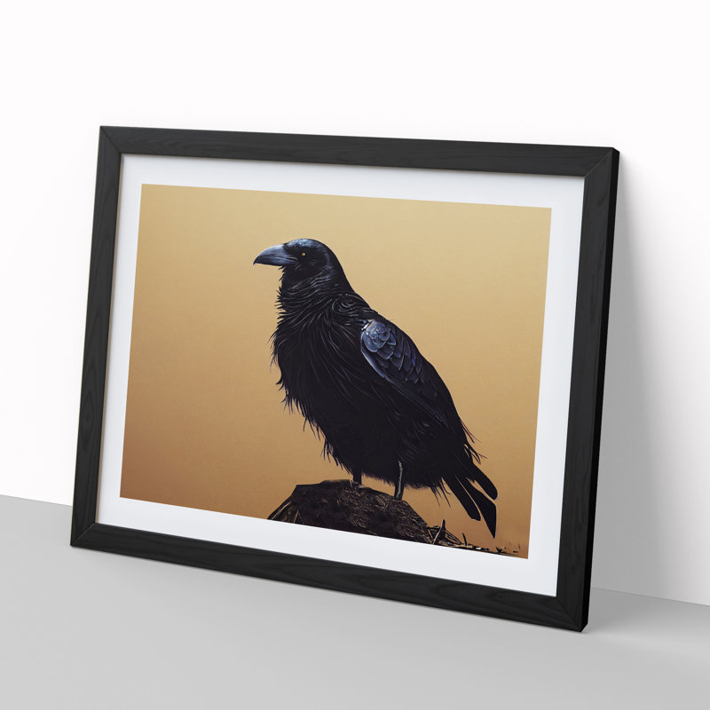 Raven Bird Vol.2 - Single Picture Frame Painting, Black, 25cm H x 34cm W x 2cm D
