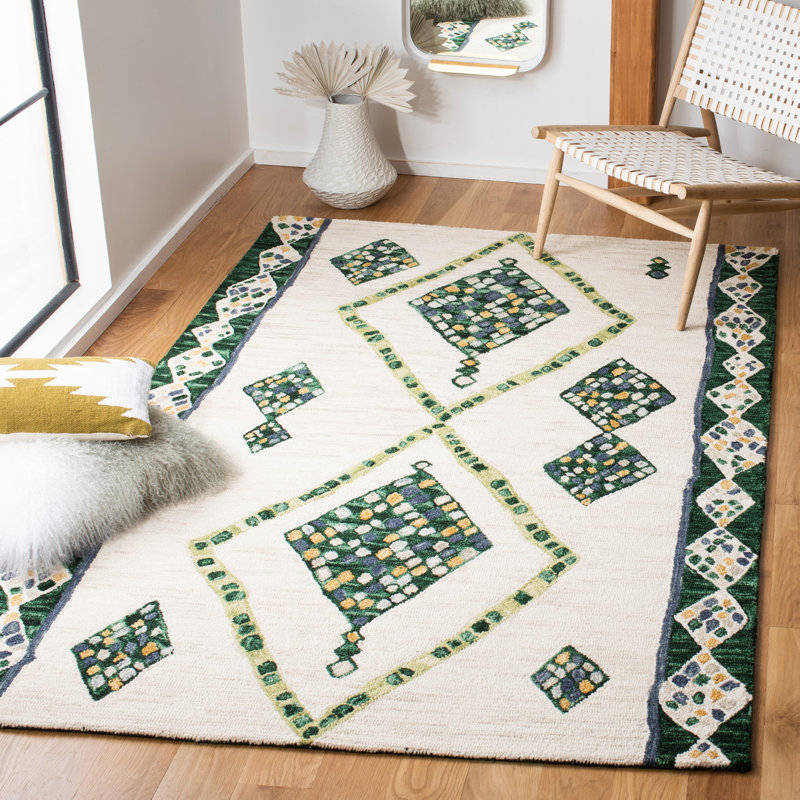 Tapis en laine touffeté à la main Southwestern, Rectangle 8 pi x 10 pi