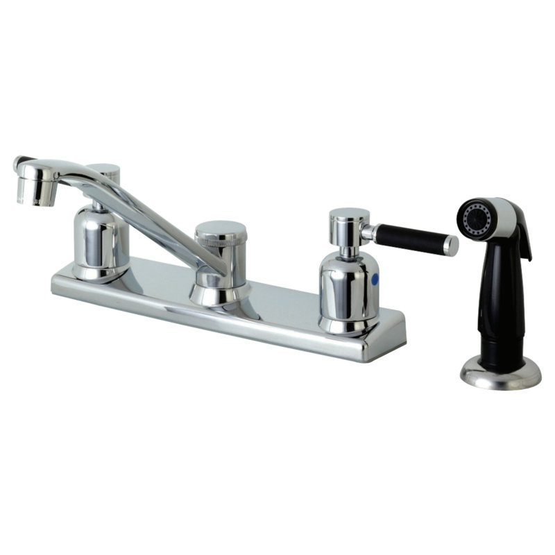Kingston Brass Kaiser Two-Handle 8" Centerset Kitchen Faucet, Black Side Sprayer
