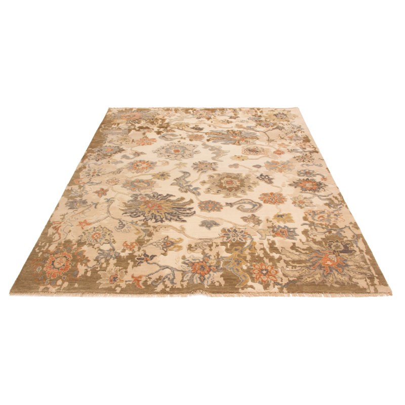 Tapis moderne en laine noué à la main beige Oushak 9 pi 4 po x 11 pi 11 po