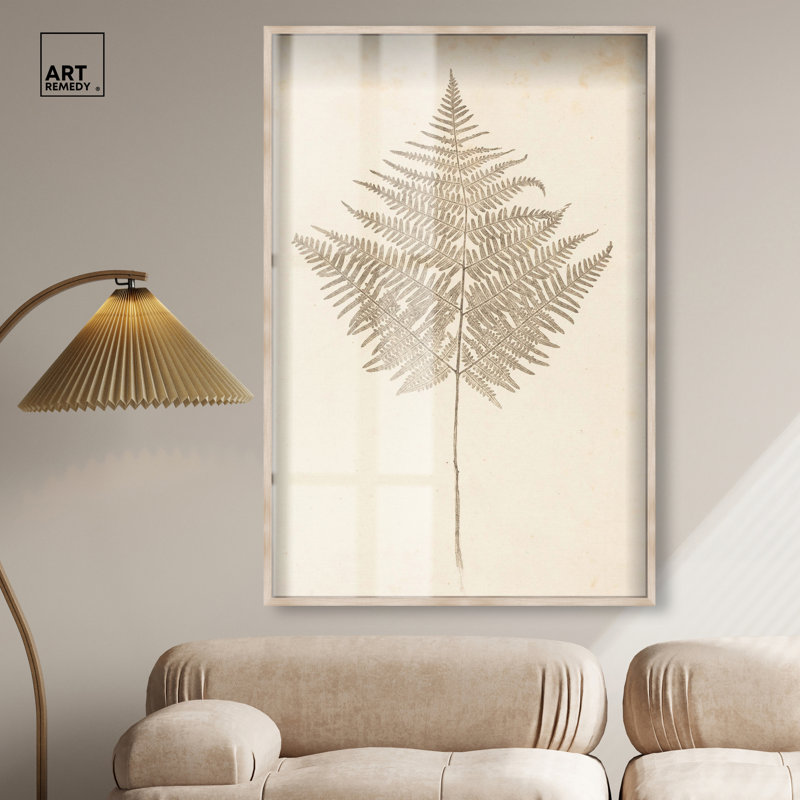 Art botanique Fern Frond Shadowbox par Art Remedy, H 55 po x l 37 po, Crème, crème