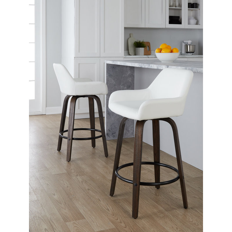 Cassiopeia Fixed-Height Bar & Counter Stool with Bent Wood Legs, Brown, Counter Stool (26" Seat Height), White