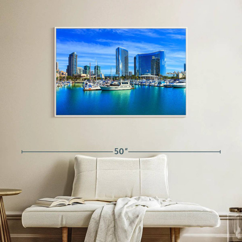 San Diego Waterfront, 40 po x 27 po, Cadre flottant blanc