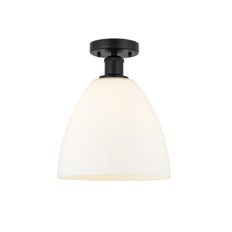 Plafonnier semi-encastré 1 lumière, Noir mat, H 11,63 po x l 9 po x P 9 po, Blanc mat