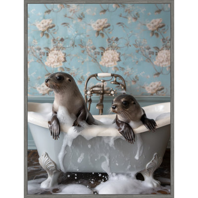 «Seal Soak» par Hostetter, reproduction d'art sur toile encadrée