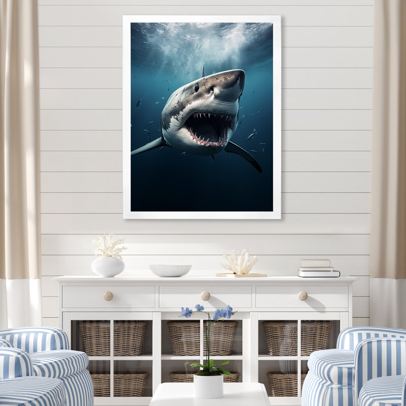 Requin bleu apex photo sur toile, Cadre simple blanc, H 44 po x l 34 po x P 1,5 po