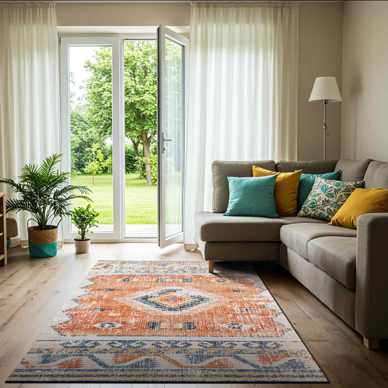Arnauta Boho Burnt Orange Area Rug, Rectangle 160 x 213cm