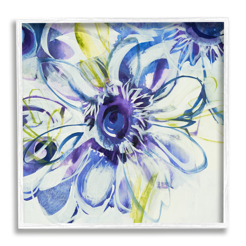 Boutons de fleurs bleues modernes par Liz Jardine, H 24 po x l 24 po x P 1,5 po, Giclée encadrée blanc bord de mer