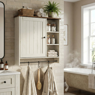 Wall-Mounted Bathroom Storage Cabinet With Towel Bar And Hooks