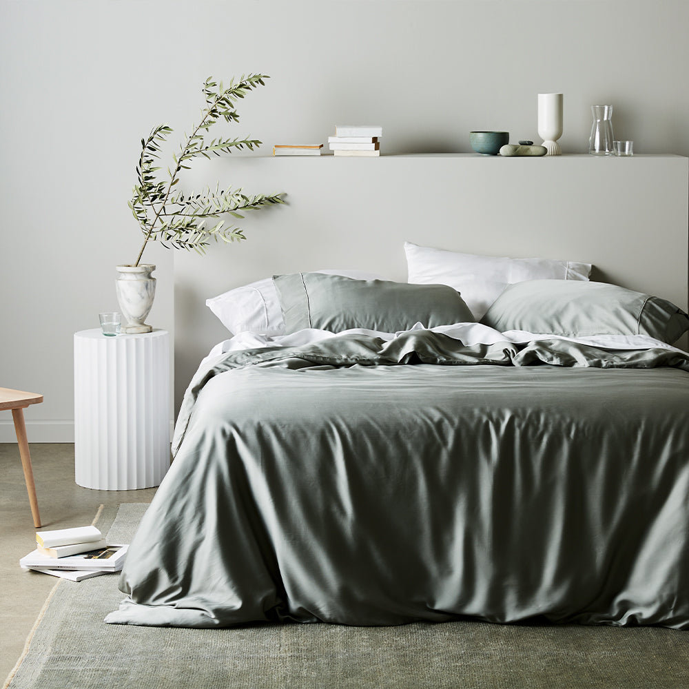 Signature Sateen Duvet Cover, Queen Duvet Cover, Sage
