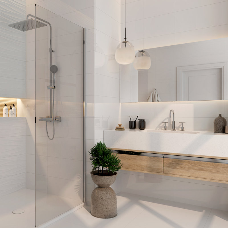 Glossy White Ice 10" x 28" Ceramic Large Wall Tile for Kitchen & Bathroom Walls, 10" x 28", Glossy White Ice