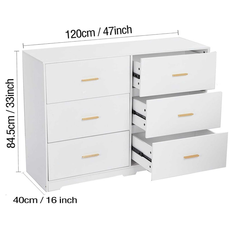 Commode à 6 tiroirs, commode moderne à tiroirs profonds, dispositif anti-basculement pour la maison, le bureau et le salon en blanc
