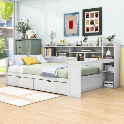 Wooden Daybed with Storage Shelves and Study Desk by Lark Manor