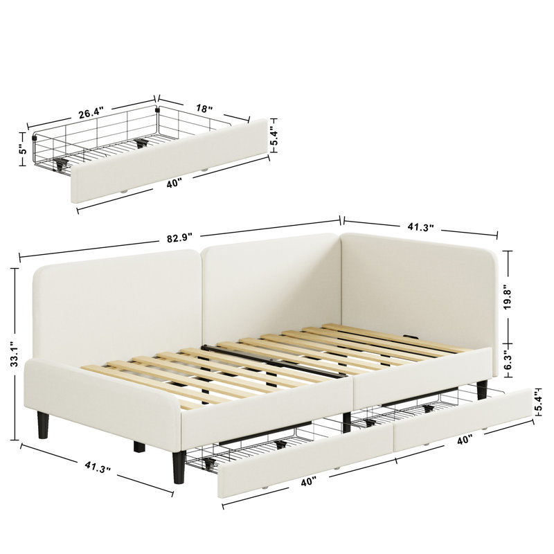 Twin Daybed With Headboard, Cream, Extra-long Twin