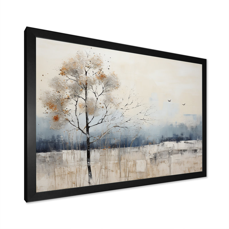 Minimalisme beige et bleu campagne II - impressions sur toile campagne, H 34 po x l 44 po x P 1,5 po, Cadre noir