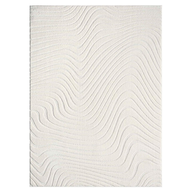 Tapis beige en polypropylène tissé à la machine à motif géométrique Kamrudeen, Rectangle 4 pi x 6 pi 1 po