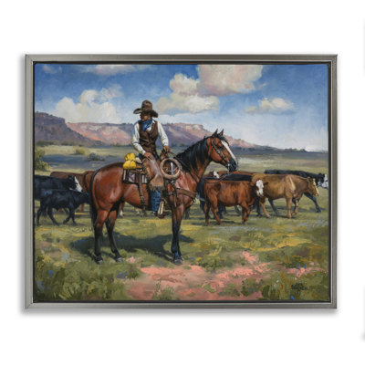 Cowboy Cattle Roundup Framed Floater Canvas Wall Art, design by Jack Sorenson