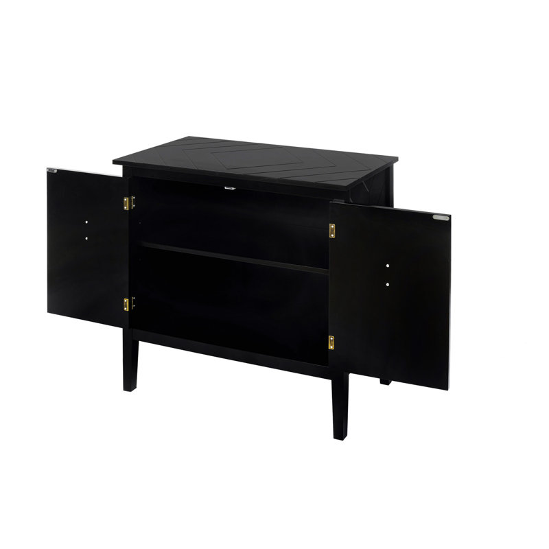 Armoire 2 portes en bois noir, buffet de style rétro pour le bureau, pieds en bois massif, tablettes réglables, capacité de charge de 180 lb, attrayant vestibule