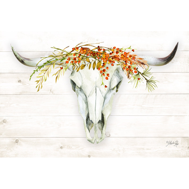 «Fall Steer Skull» par Marla Rae - reproduction, H 8 po x l 12 po, No, Toile tendue