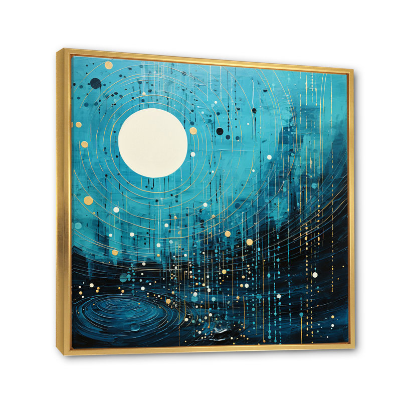 Bleu minimalisme horizon II - impression, Cadre flottant doré, H 30 po x l 30 po x P 1 po