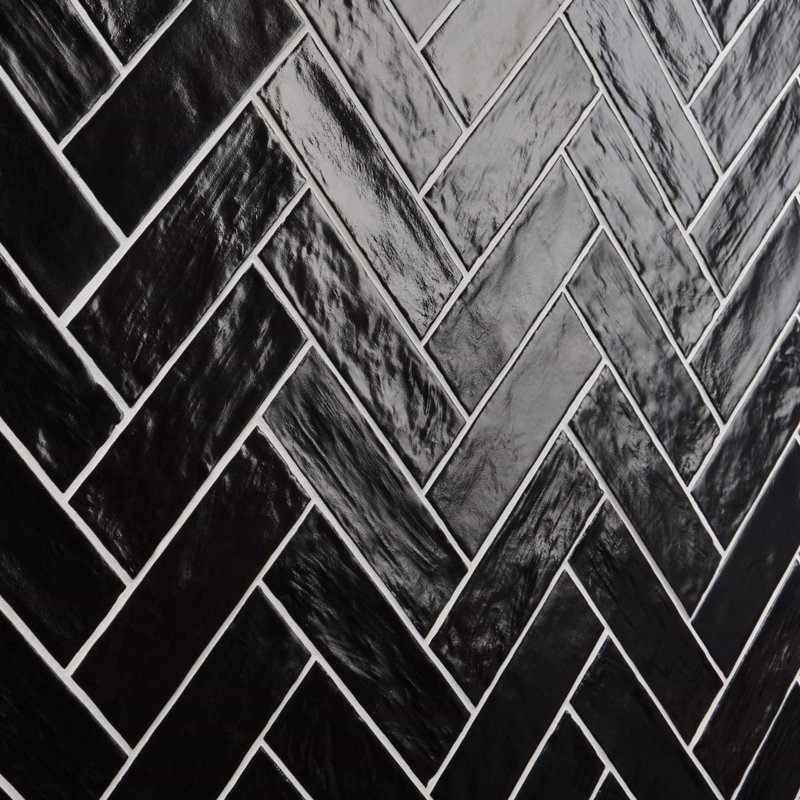 Montauk 2x8 Mixed Finish Ceramic Tile, Jet Black