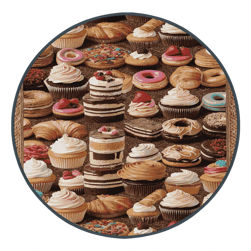  Tapis lavable avec gâteaux et pâtisseries, Rond 3 pi