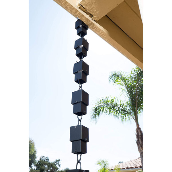 Monarch Aluminum Rain Chain - 8.5 Feet, Black Powder Coated, Cascading Leaf Design For Gutters