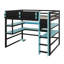 Lit mezzanine double en bois avec bureau intégré, support de rangement latéral, plusieurs tablettes et système d'éclairage RVB-1933852105