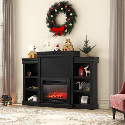 Electric Fireplace TV Stand With 1500W Fireplace Insert, 3 Flame Colours, And 6 Shelves – Fireplace TV Stand / Wood / Modern