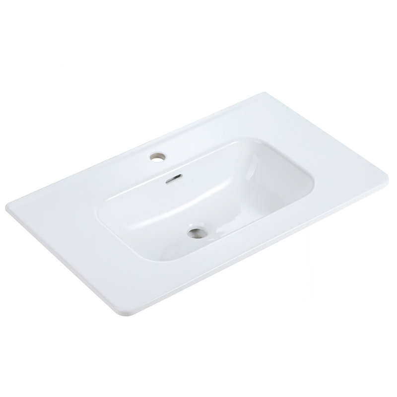 Integrated White Ceramic Basin, Drain Not Included, 30"