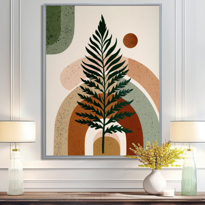 «Green Brown Minimalisme Fern Composition», reproduction d'art moderne encadrée de style Mid-Century
