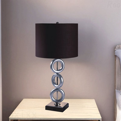 Table Lamp - Silver 3-Ring Design, With Outlet