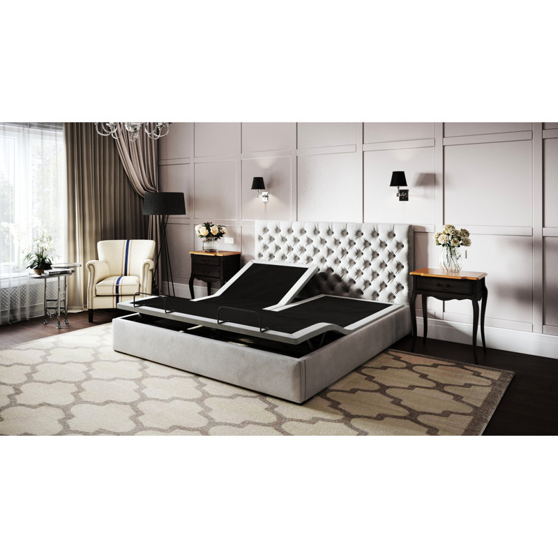 Base de lit grand Btx5 - Ajustement de la tête / du pied, 4 positions de mémoire, moteur réglable sous l'éclairage 6000N, tissu non tissé + tissé, profondeur de 60 po